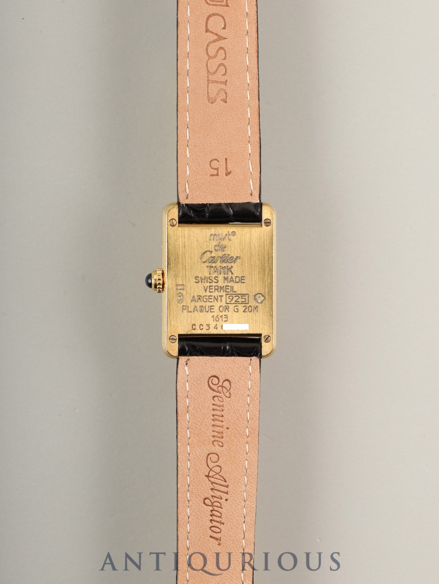 Cartier Must Tank SM 1613 Quartz Caliber 057 SV925 Leather Strap with Genuine D-Buckle (GP) Side Trinity Dial Circa 1996-1998 Overhauled