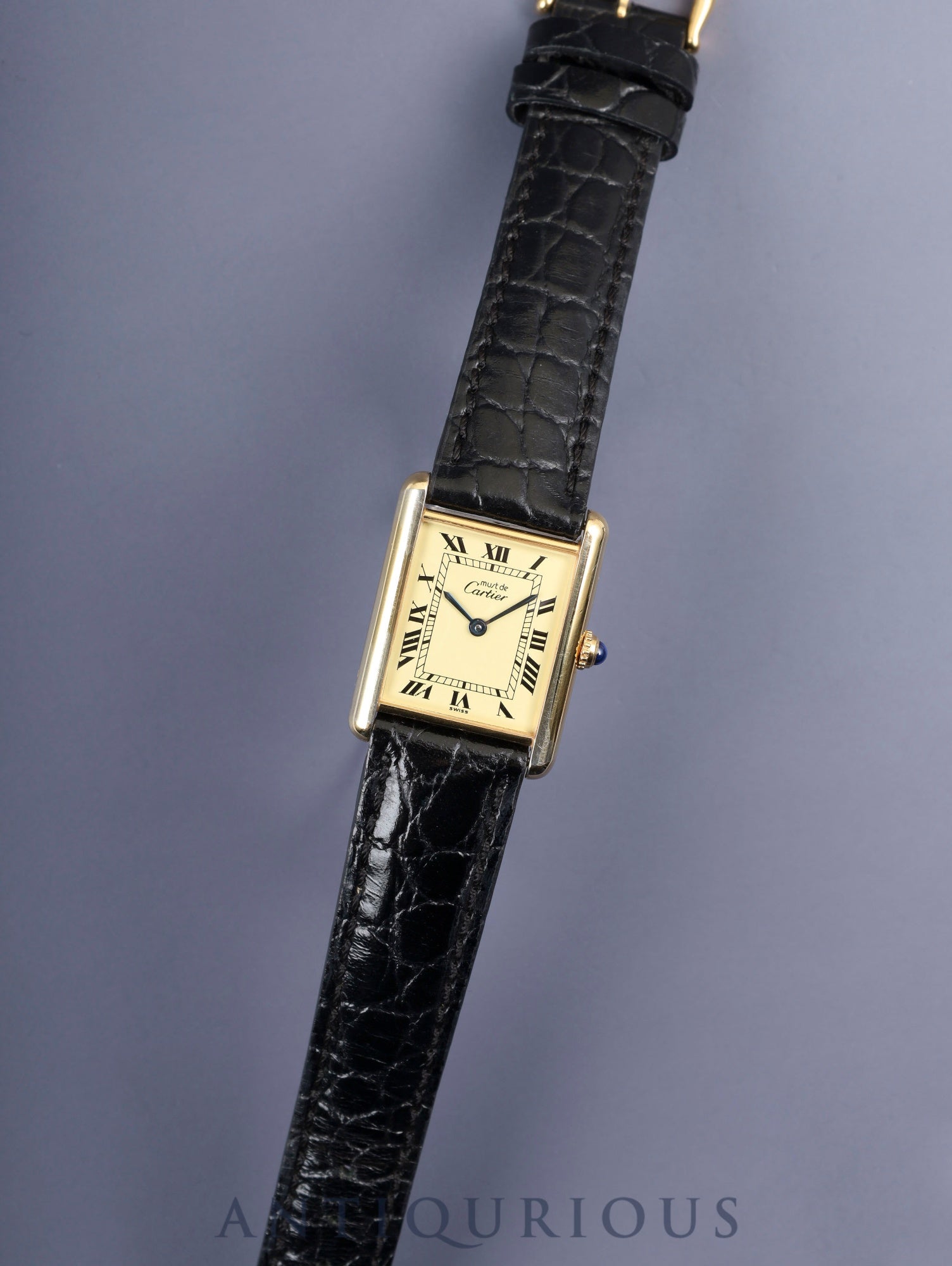 カルティエ マストタンク LM 590005 クォーツ Cal.90 SV925 革 純正尾錠（GP）アイボリーローマン文字盤（SWISS表記）オーバーホール済み