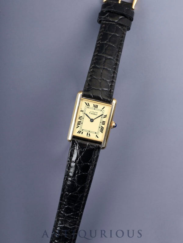 カルティエ マストタンク LM 590005 クォーツ Cal.90 SV925 革 純正尾錠（GP）アイボリーローマン文字盤（SWISS表記）オーバーホール済み