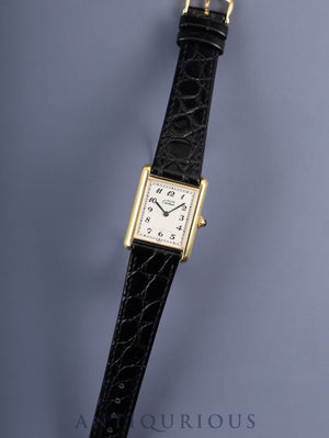 Cartier Must Tank LM 590005 Quartz Caliber 90 SV925 Leather Strap with Genuine GP Buckle Arabic Dial Overhauled and Finished to Look Like New