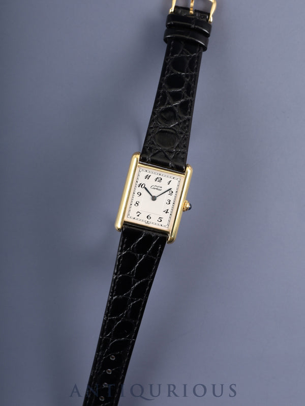 カルティエ マストタンク LM 590005 クォーツ Cal.90 SV925 革 純正尾錠（GP） アラビア文字盤（SWISS表記） オーバーホール済み 新品仕上げ済み