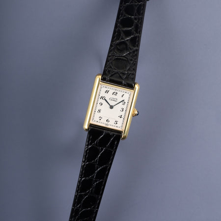 カルティエ マストタンク LM 590005 クォーツ Cal.90 SV925 革 純正尾錠（GP） アラビア文字盤 オーバーホール済み 新品仕上げ済み