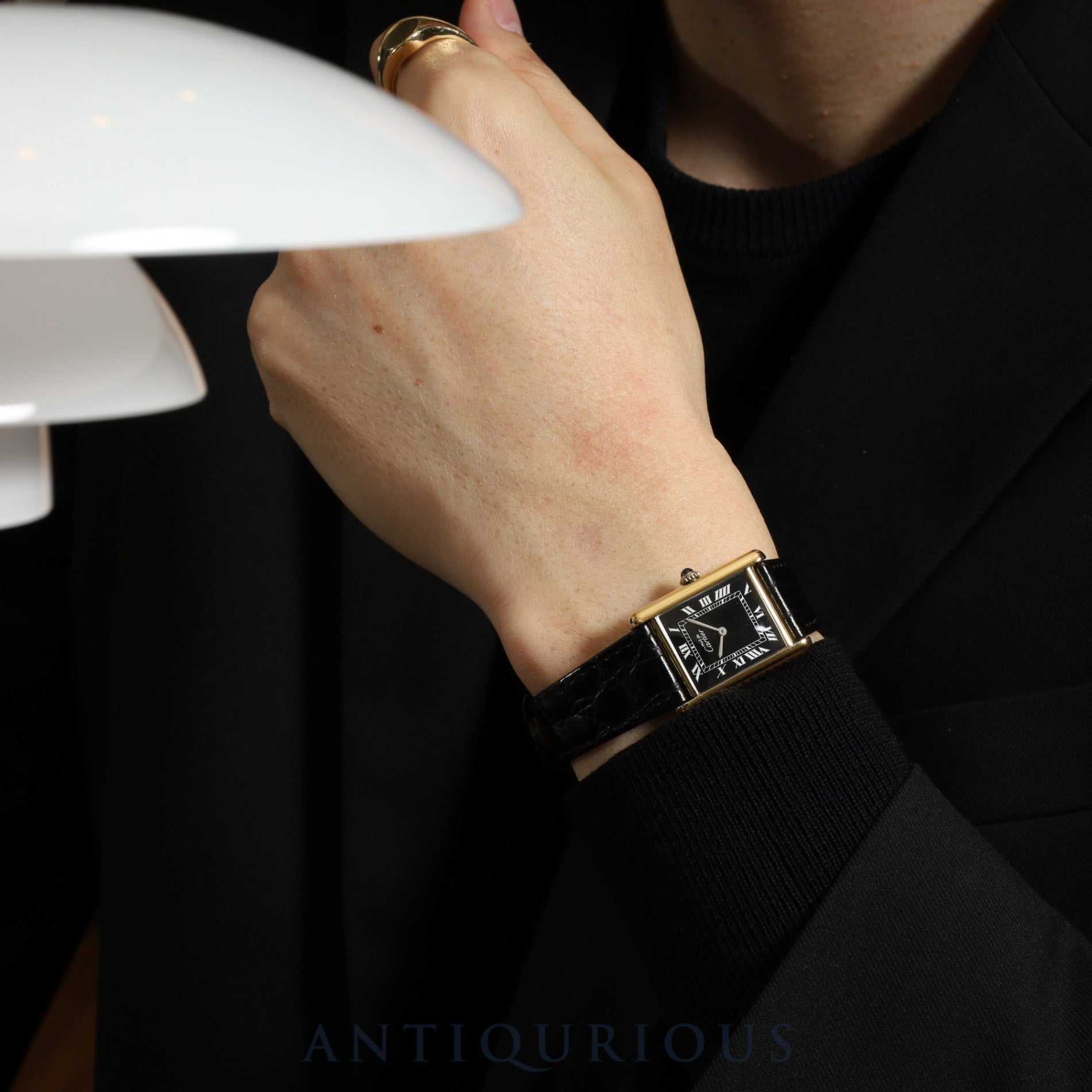 Cartier Must Tank LM Manual Winding Cal. 78-1 SV925 Leather Genuine Buckle (GP) Black Roman Dial Warranty Overhauled