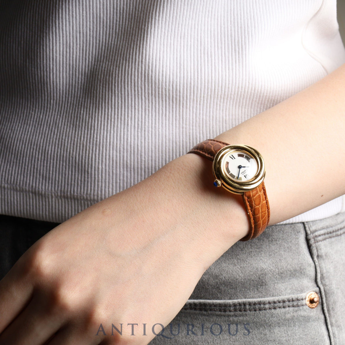 Cartier Must Trinity W1010644 / 2735 Quartz SV925 Leather Genuine D-buckle (GP) Trinity dial Complete service completed at Cartier boutique
