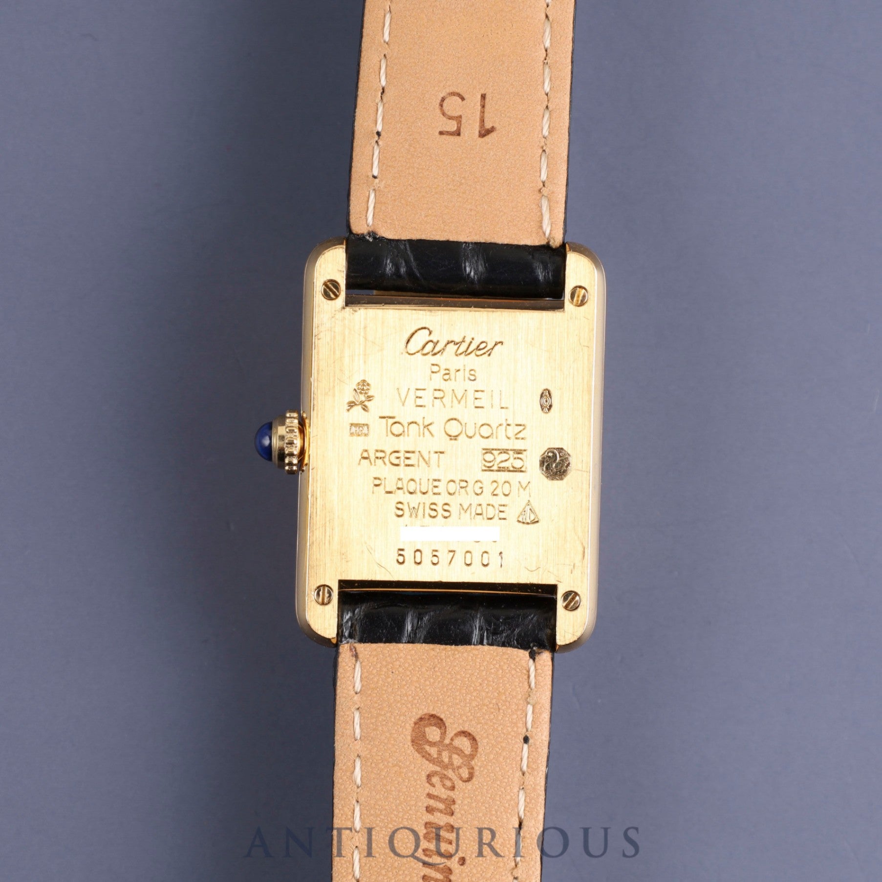 Cartier Must Tank SM 5057001 Quartz SV925 Leather Genuine Buckle (GP) Opalan Dial Warranty (1994) Cartier Boutique Complete Service (Full Maintenance) Completed