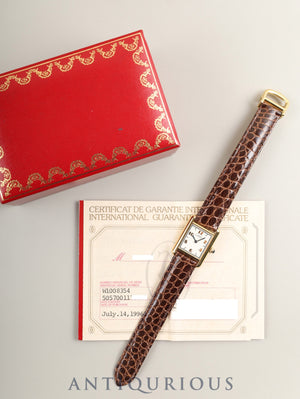 Cartier Must Tank SM 5057001 Quartz Caliber 057 SV925 Leather Strap with Genuine D-buckle (GP) Arabic CC Dial (SWISS Marking) Box, Warranty Card, Overhauled