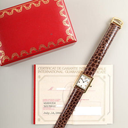 カルティエ マストタンク SM 5057001 クォーツ Cal.057  SV925 革  純正Dバックル（GP）飛びアラビアCC文字盤（SWISS表記） 箱 保証書 オーバーホール済み