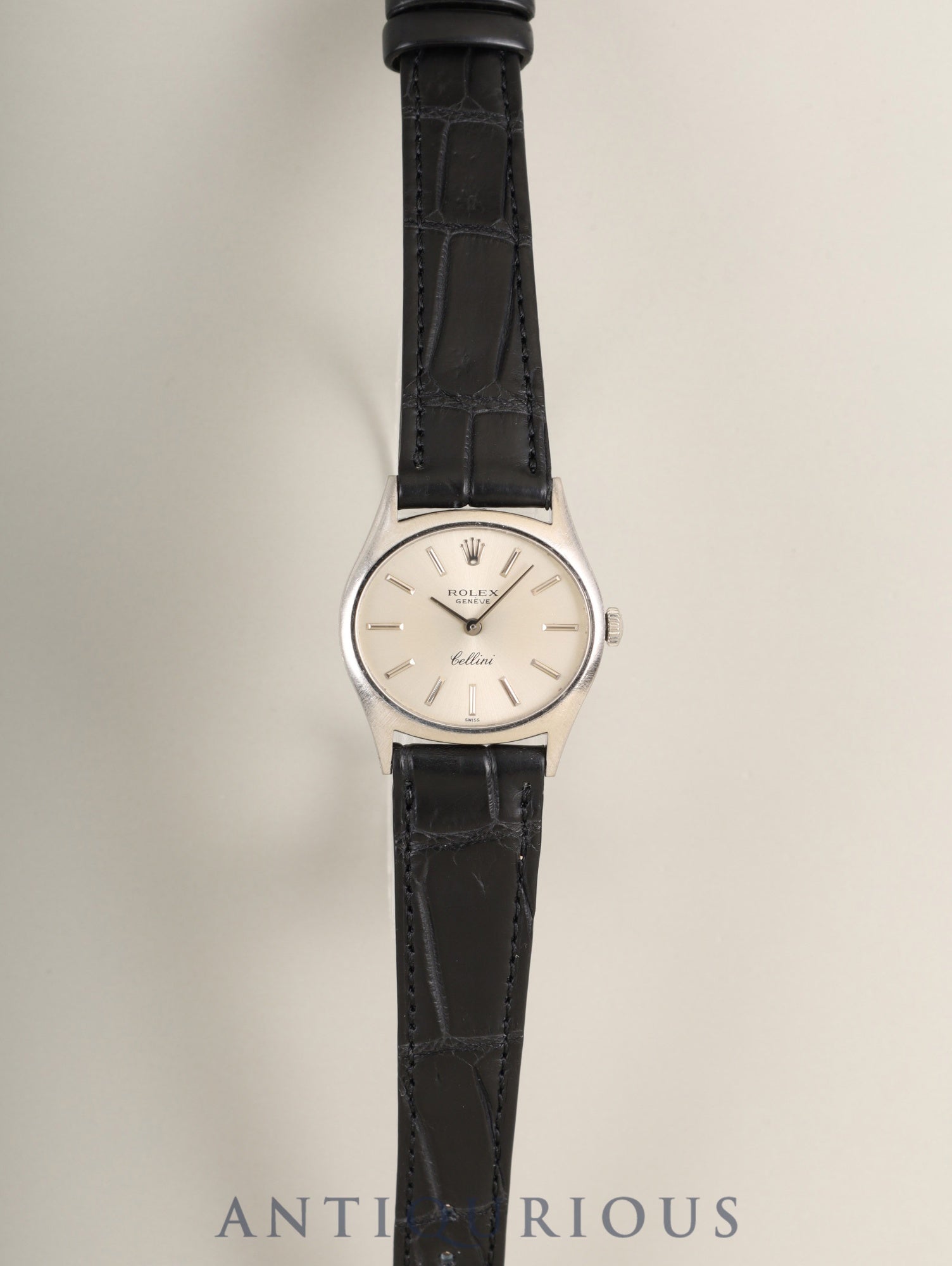 ロレックス チェリーニ 3802 手巻き Cal.1600 革 750WG 純正ピンバックル（SS） シルバー文字盤  30番台（1970年） オーバーホール済み