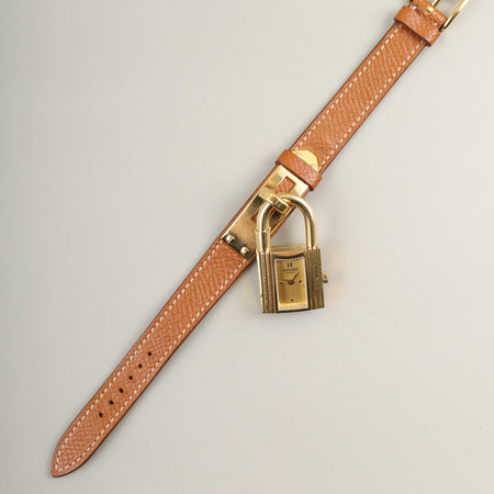 エルメス ケリーウォッチ KE1.210 クォーツ GP 純正革ベルト（D刻印：2019年） 純正尾錠（GP）シャンパン文字盤 箱 ケース 冊子 保証書（2022年） オーバーホール済み