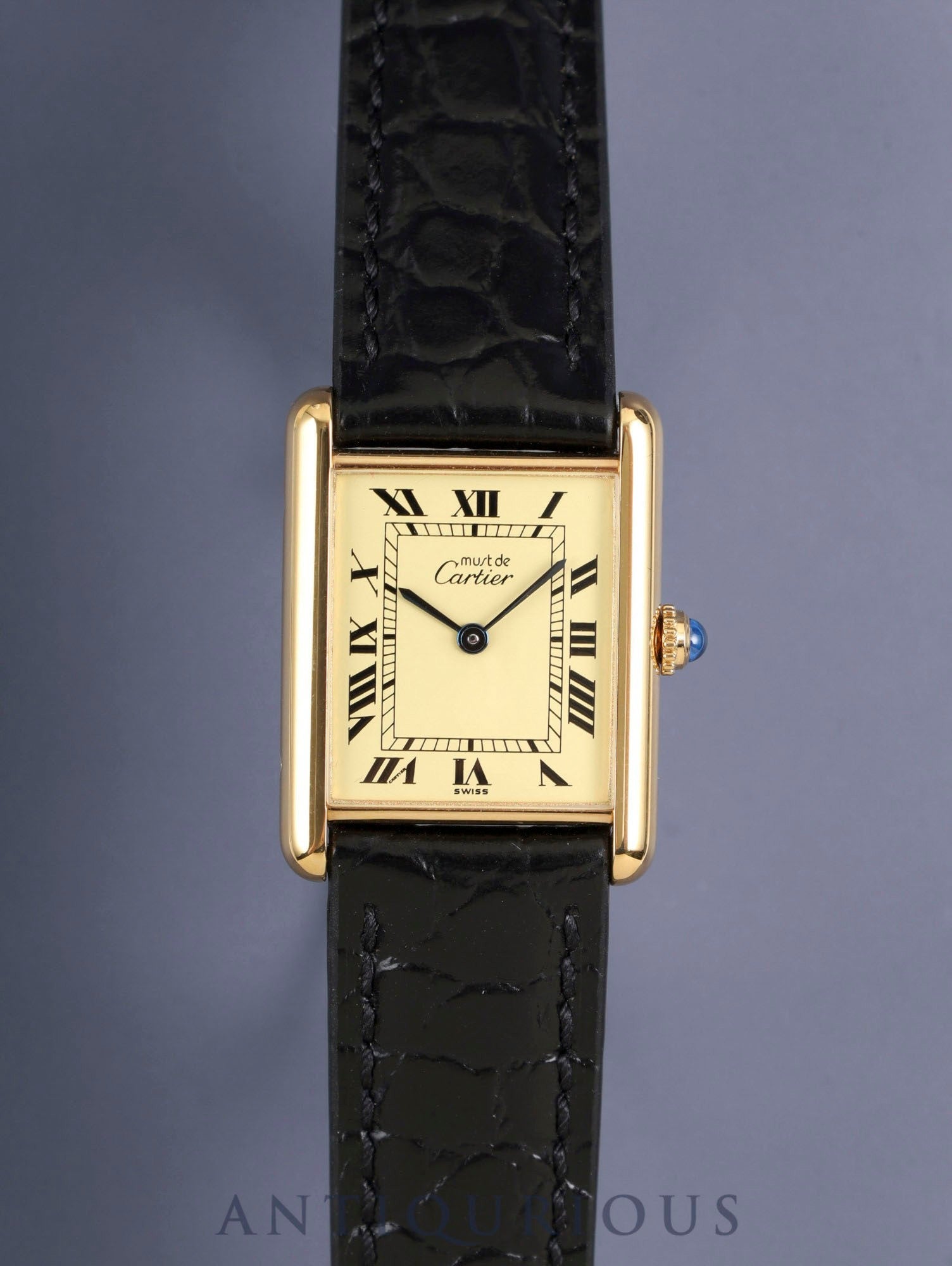 カルティエ マストタンク LM 590005 クォーツ Cal.690 SV925 革 純正ピンバックル（GP）アイボリーローマン文字盤（SWISS表記）箱 冊子