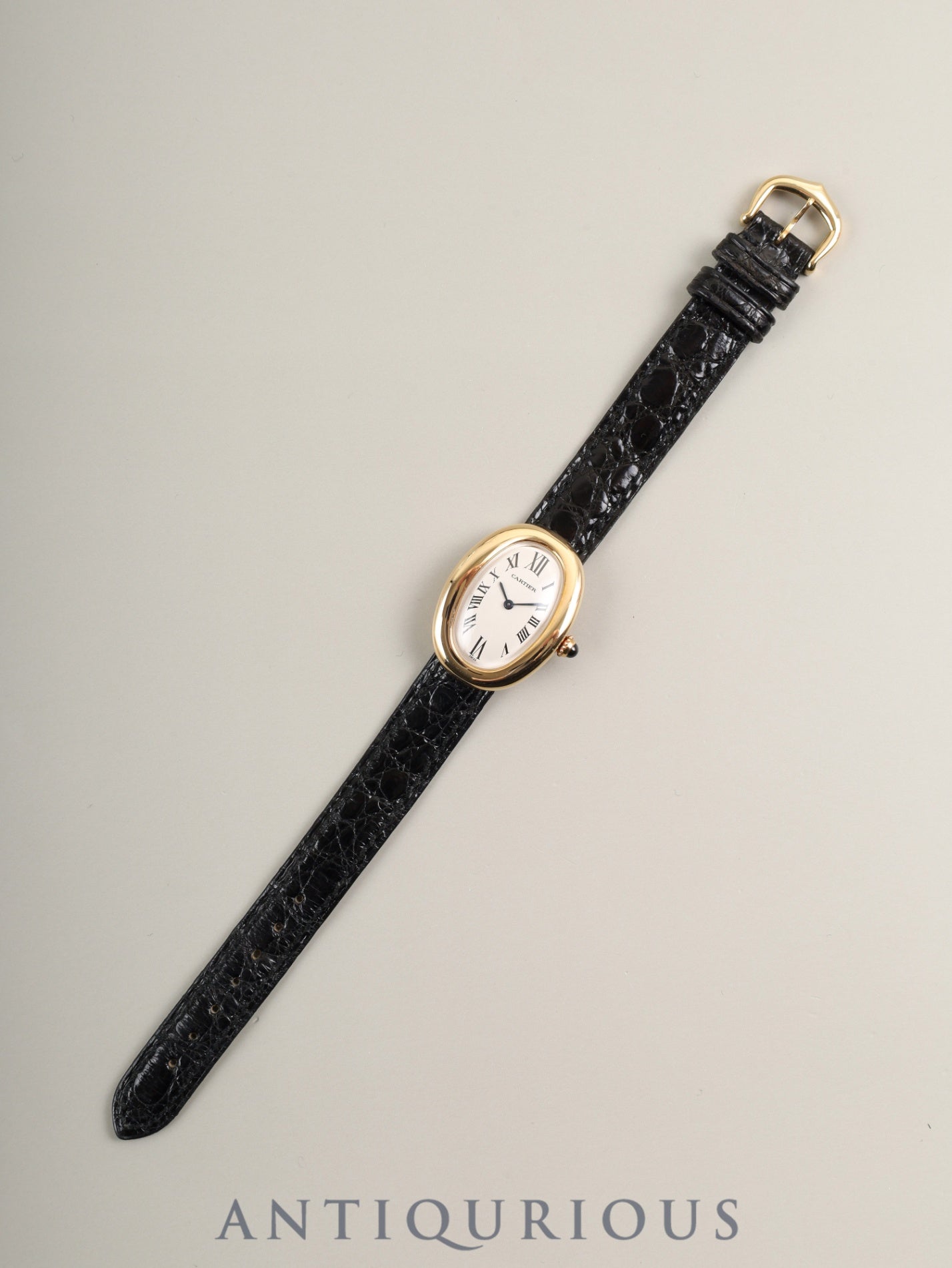 Cartier Baignoire SMW1506056 / 1952 Quartz Cal. 057 750YG Leather Genuine Pin Buckle (750YG) White Roman Dial Box Booklet Warranty (1995) Overhauled