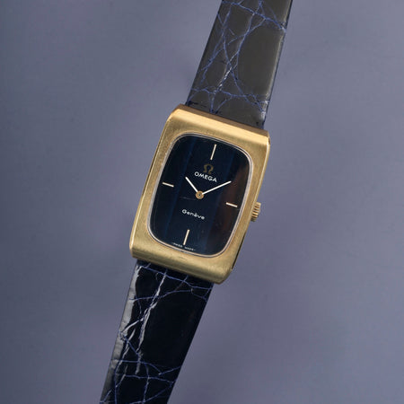 オメガ ジュネーブ 5110469 手巻き Cal.625 SS 革 社外尾錠（GP）ブルー文字盤（ガラス小傷）オーバーホール済み