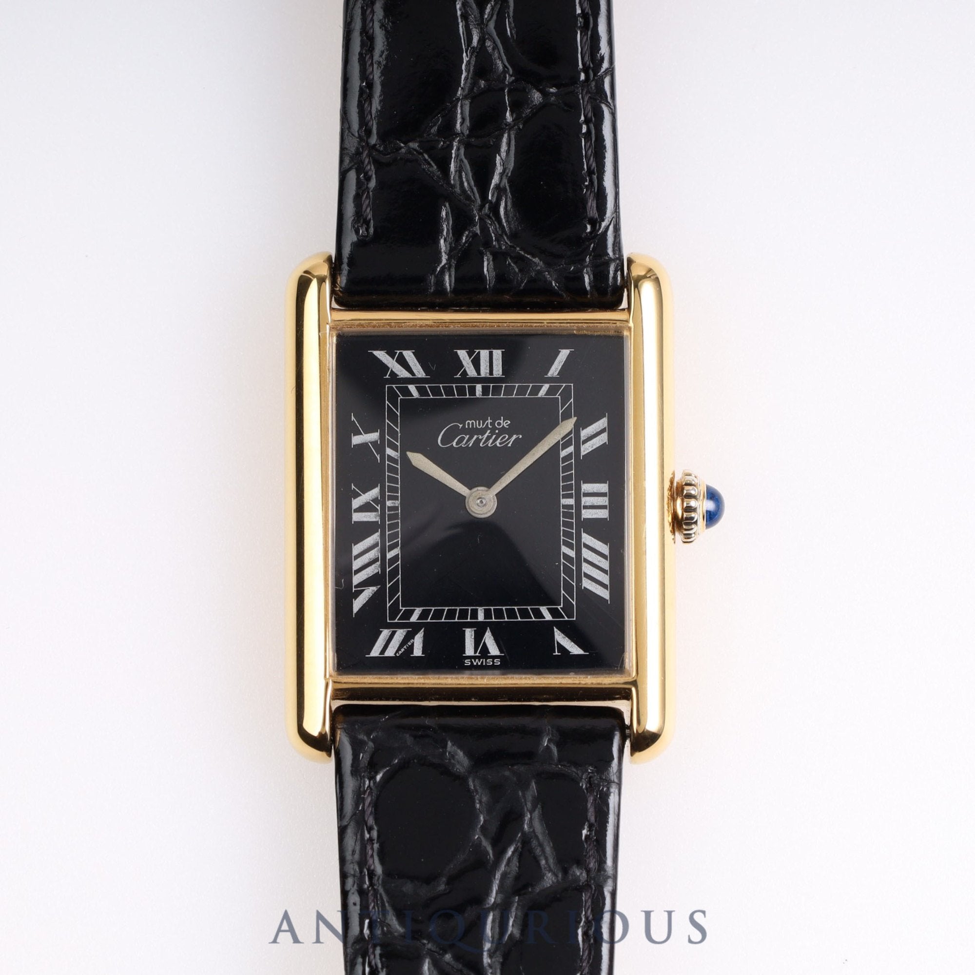 Cartier Must Tank LM Manual Winding Black Roman Dial