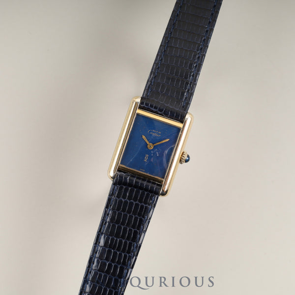 カルティエ マストタンク SM 手巻き SV925 革 純正尾錠（GP）ラピスラズリ文字盤 箱 冊子 保証書（1981年） オーバーホール済み