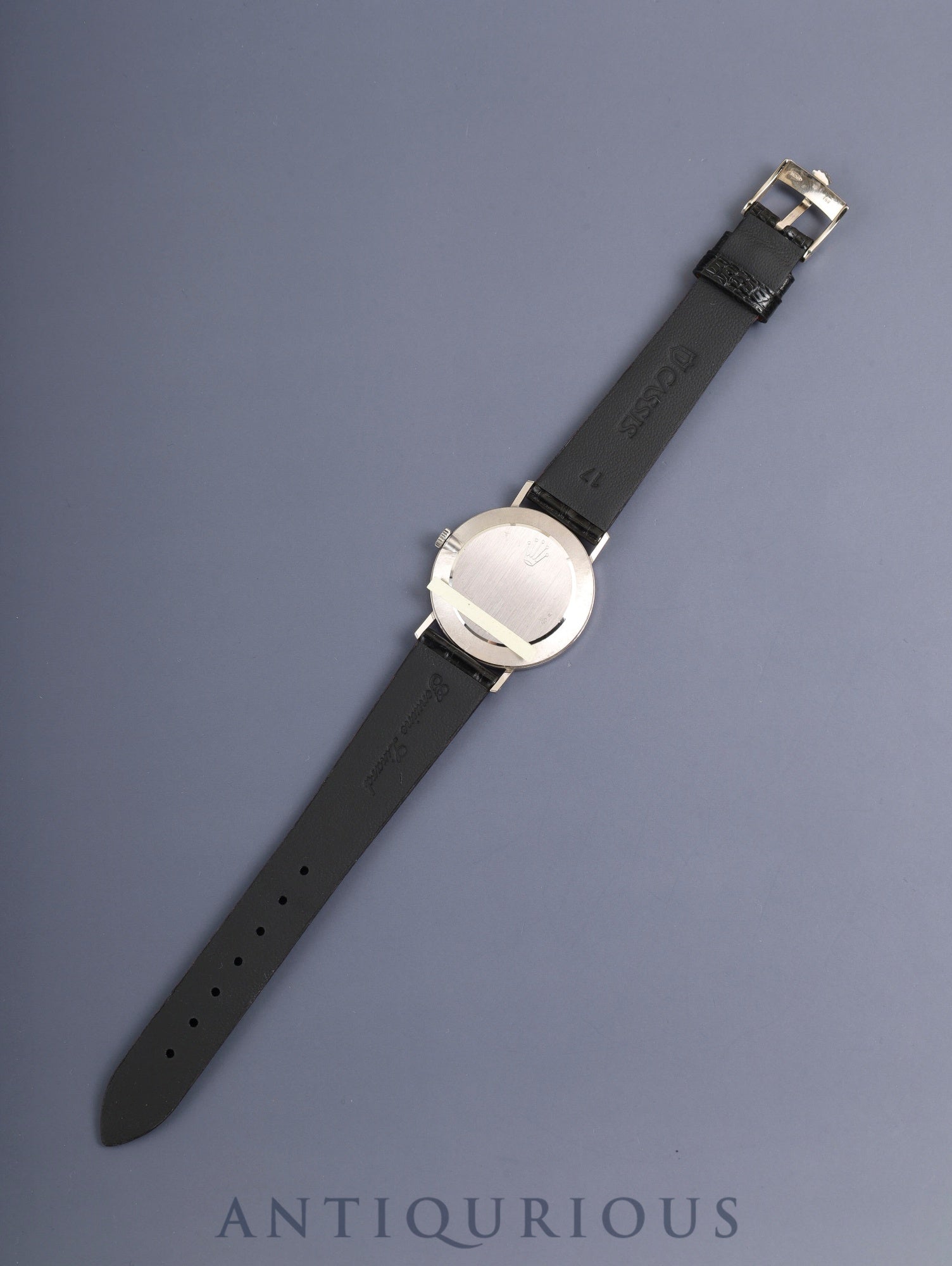 ロレックス チェリーニ 4112-9 手巻き Cal.1601 750WG 革 純正ピンバックル（750WG ）シルバーローマン文字盤 32mm 43番台（1975年） 箱 純正レザーベルト付き オーバーホール済み