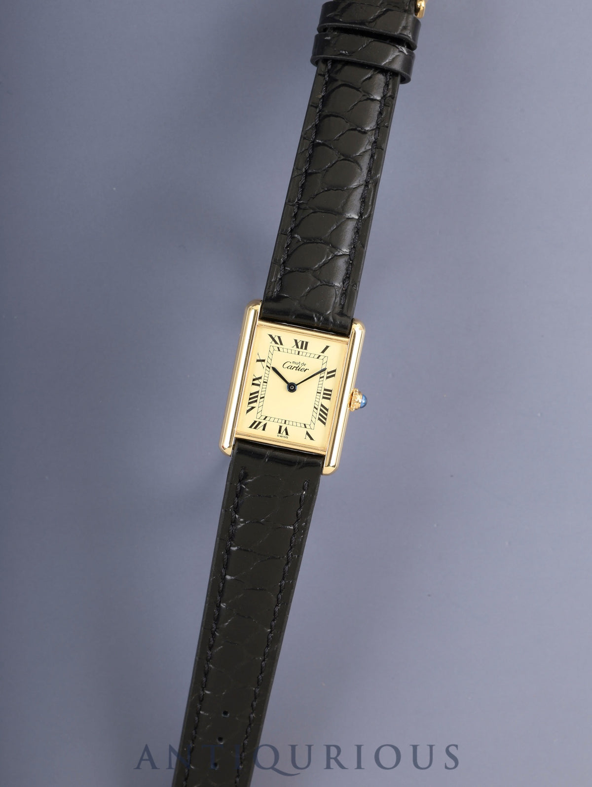 Cartier Must Tank LM 590005 Quartz Cal.90 SV925 Leather Original Pin Buckle (GP) Ivory Roman Dial (SWISS marking) Box, Booklets, Warranty Card (blank), Overhauled