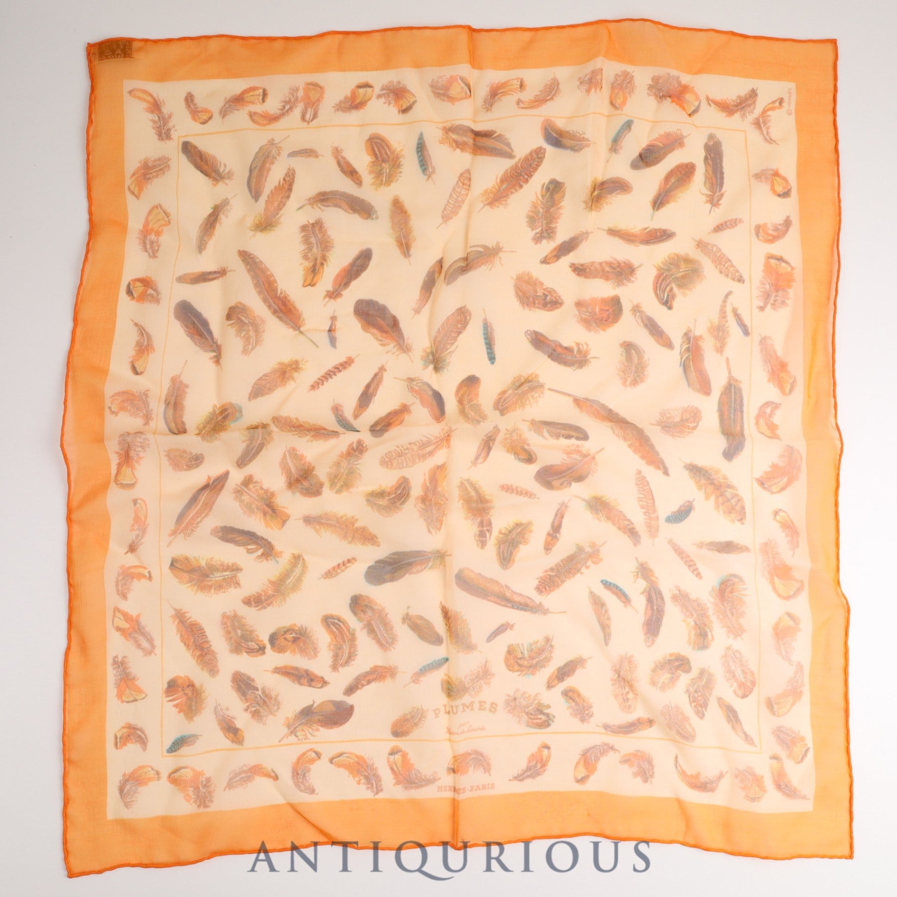 Hermes Scarf Carre 45 Feather Orange SILK 100% Box