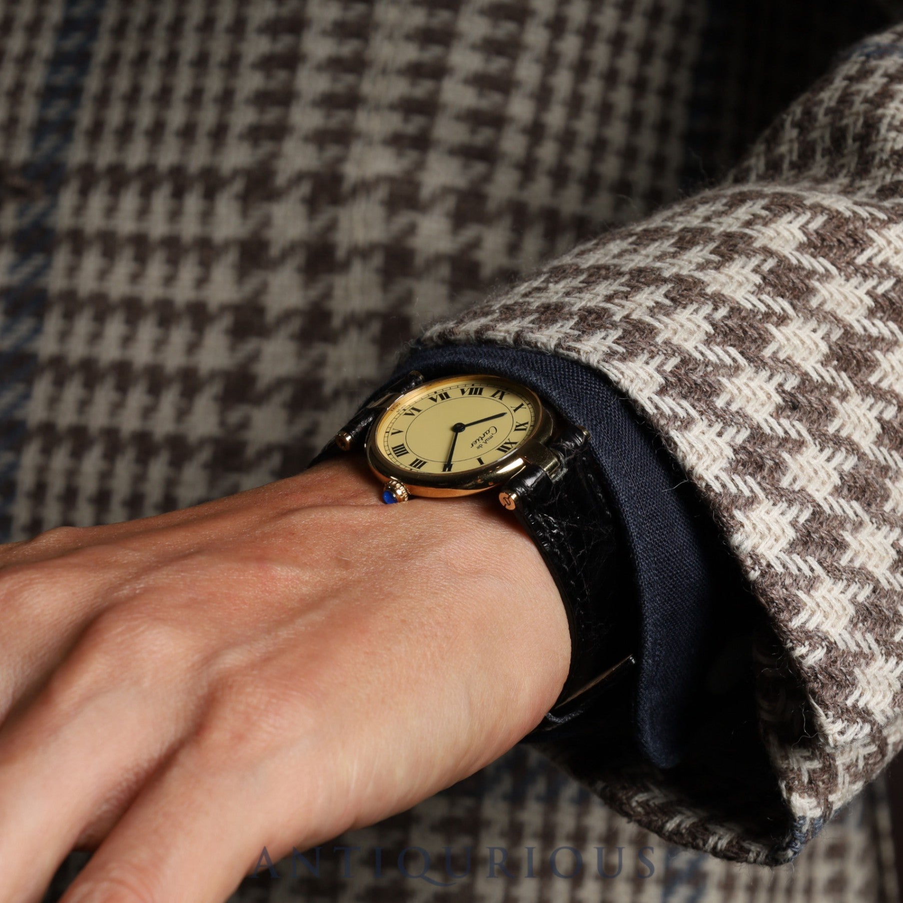 Cartier Must Vendôme VLC LM 590003 Quartz Caliber 90 SV925 Leather Strap with Genuine GP Buckle, Ivory Roman Dial, Overhauled