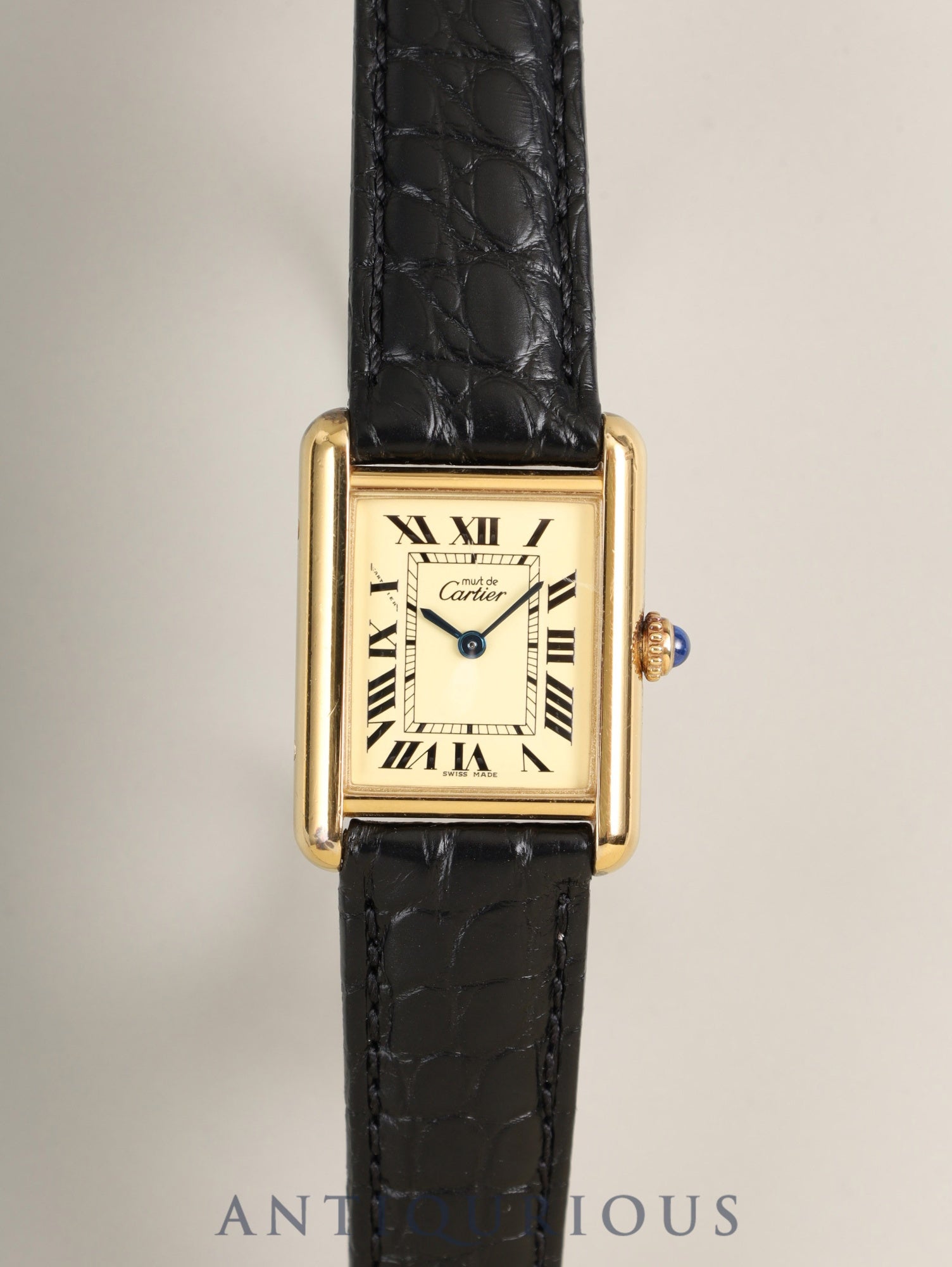 カルティエ マストタンク MM 2415 クォーツ Cal.057 SV925 革 純正Dバックル （GP）アイボリーローマン文字盤（SWISS MADE表記）箱 冊子 保証書（2003年）オーバーホール済み