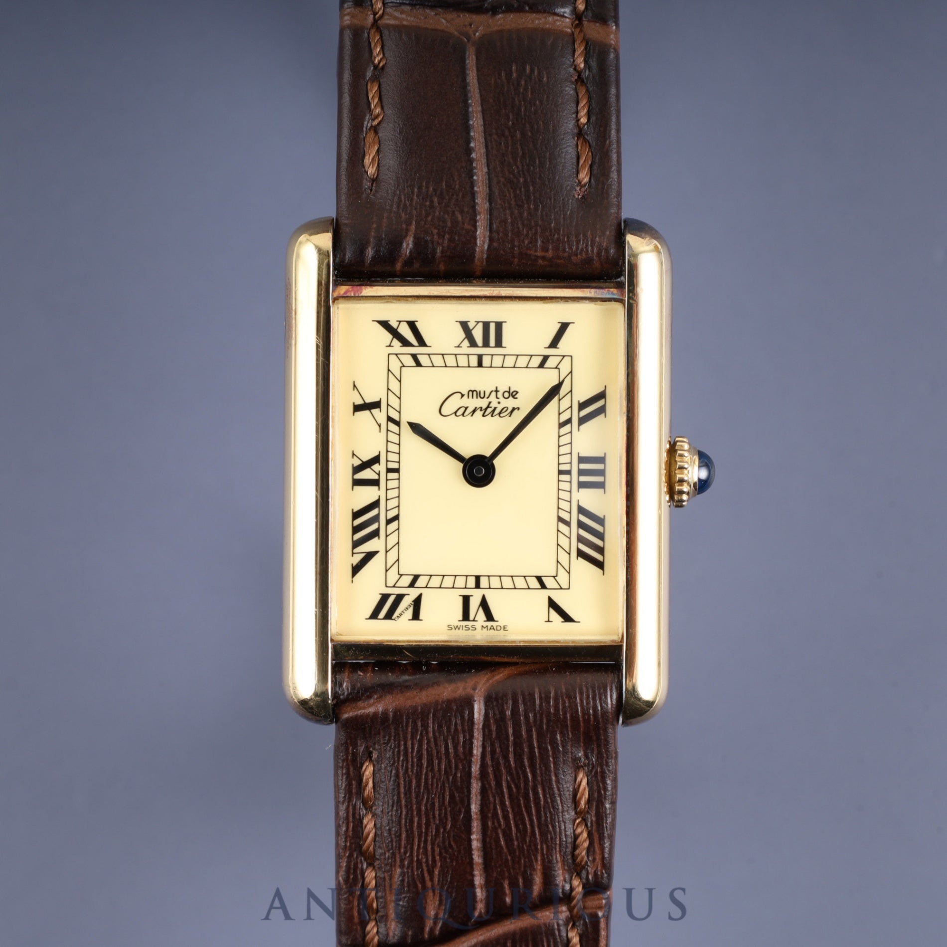 カルティエ マストタンク LM 手巻き SV925 革 純正尾錠（GP） アイボリーローマン文字盤 1976年頃～1981年頃 カルティエブティックにてコンプリートサービス済み