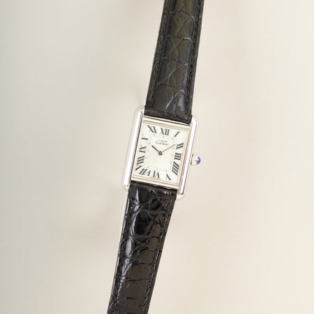 カルティエ マストタンク MM W1016230 / 2416 クォーツ Cal.057 SV925 革 純正Dバックル（SS）ライトグリーンローマン文字盤（SWISS MADE表記、2000年クリスマス限定）オーバーホール済み