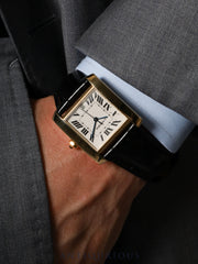 Cartier Tank Française LM W5000156 / 1840, Automatic Cal.120, 18K Yellow Gold, Leather strap with original 18K Yellow Gold pin buckle, Ivory Roman numeral dial (SWISS MADE), Overhauled.