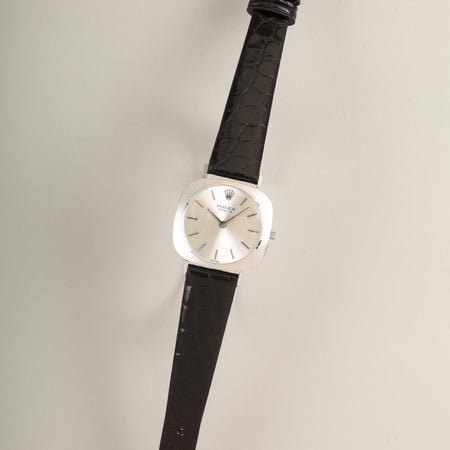 ロレックス チェリーニ 3652 手巻き Cal.1600 750WG 革 社外ピンバックル（SS）シルバー文字盤 15番台（1965年）オーバーホール済み