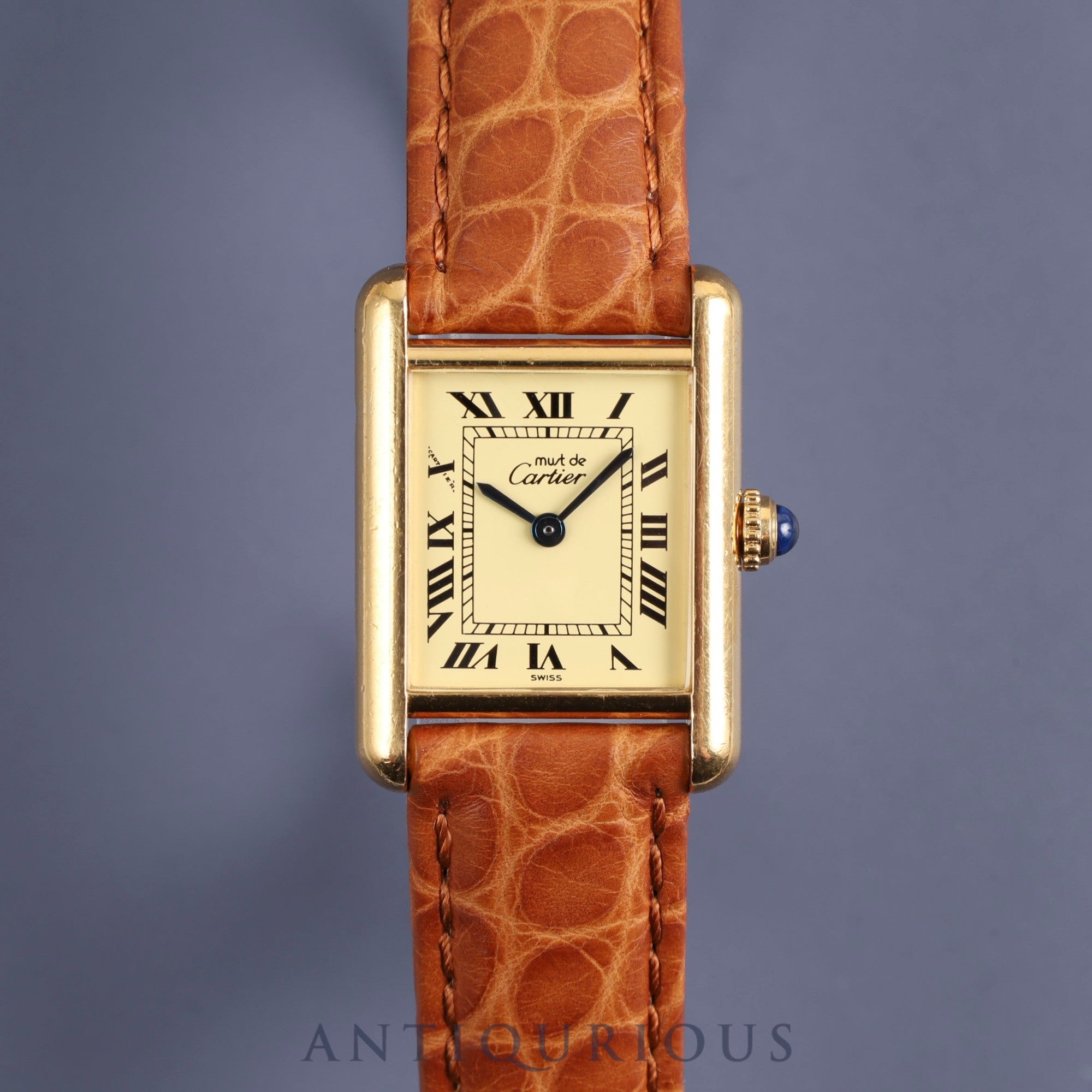 Cartier Must Tank SM W1003154 / 1613 Quartz Cal.057 SV925 Leather Genuine Buckle (GP) Ivory Roman Dial Overhauled