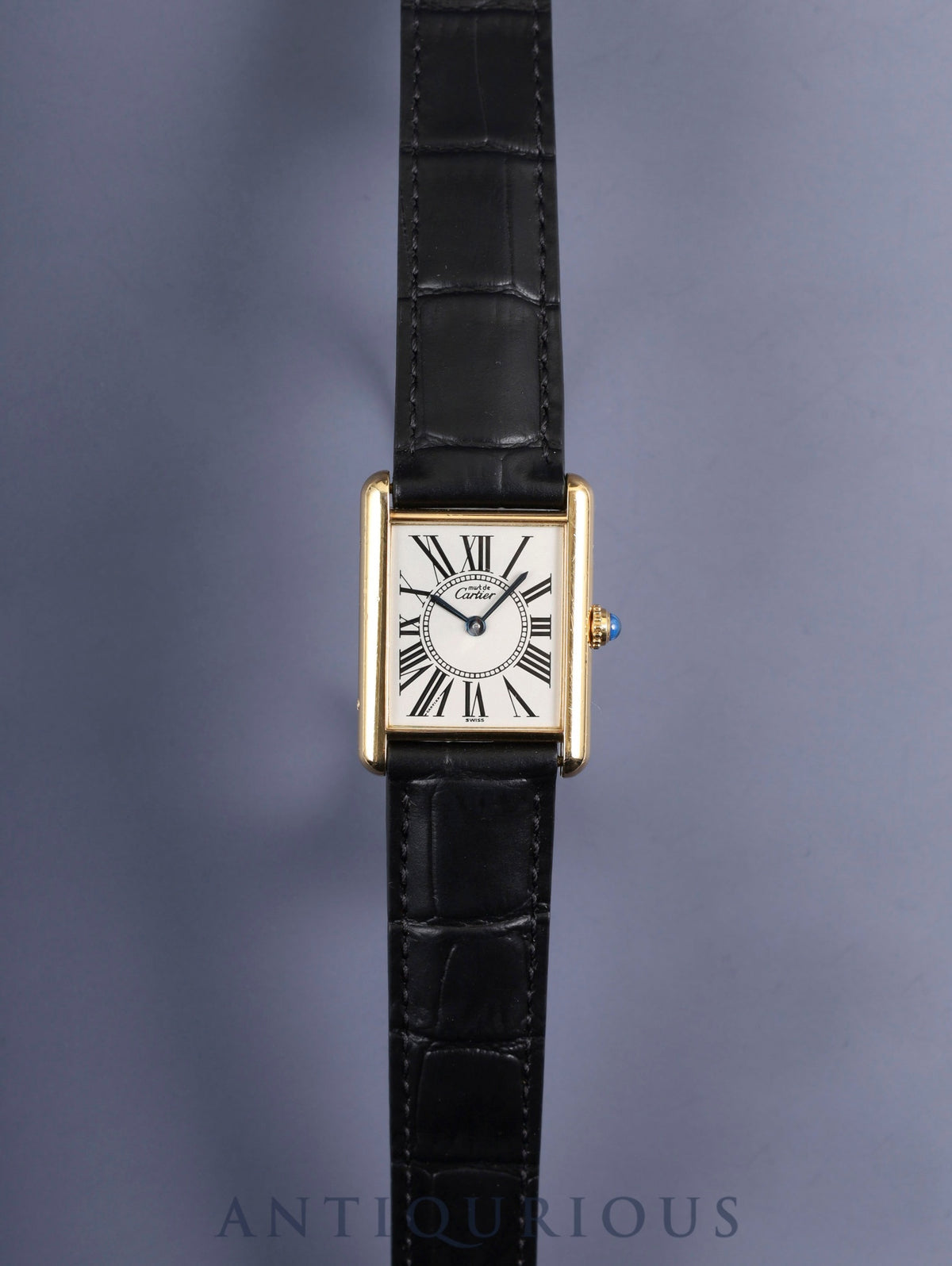 Cartier Must Tank LM W1005554 / 590005 Quartz Caliber 90 SV925 Leather Watch with Genuine D-buckle (GP) Opalescent Dial Overhauled