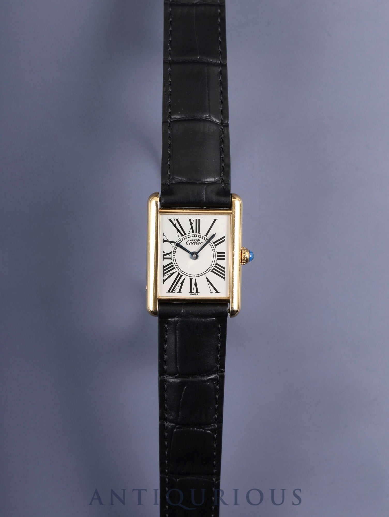 Cartier Must Tank LM W1005554 / 590005 Quartz Caliber 90 SV925 Leather Watch with Genuine D-buckle (GP) Opalescent Dial Overhauled