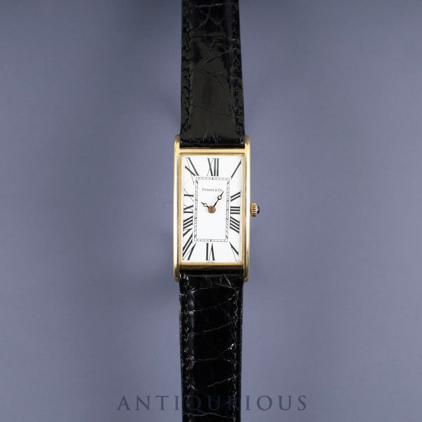 Tiffany Classic Curved Tank Quartz Cal. 7978.002 18K Leather Strap with Genuine GP Buckle, White Dial, Overhauled