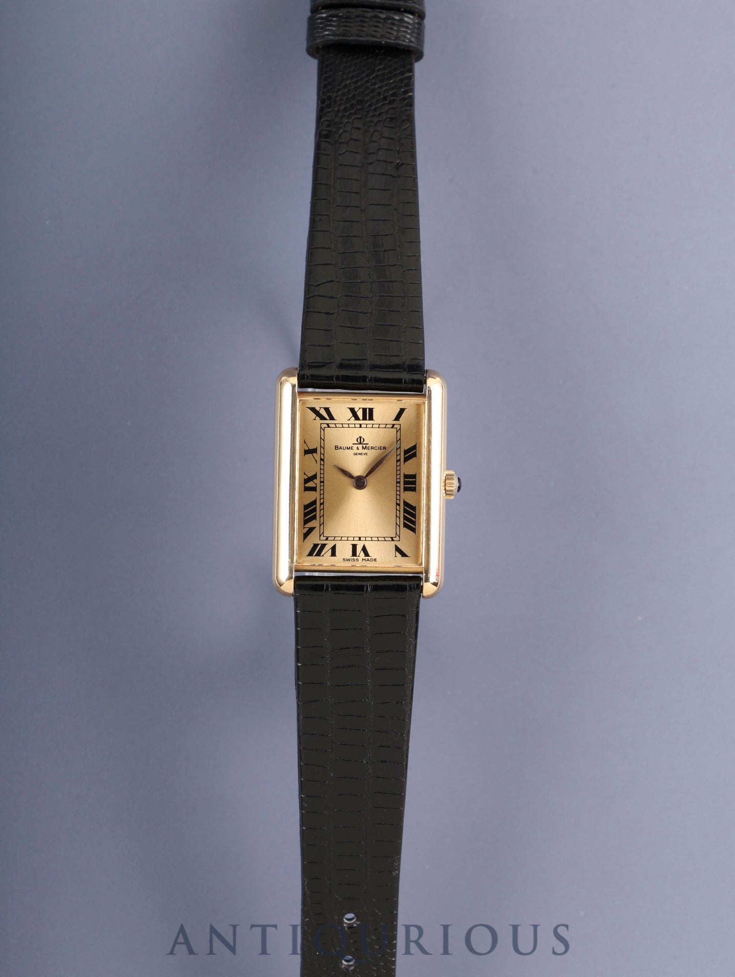 ボーム＆メルシエ レクタンギュラー 37077 手巻き 750YG 革 純正ピンバックル（GP）シャンパンローマン文字盤 オーバーホール