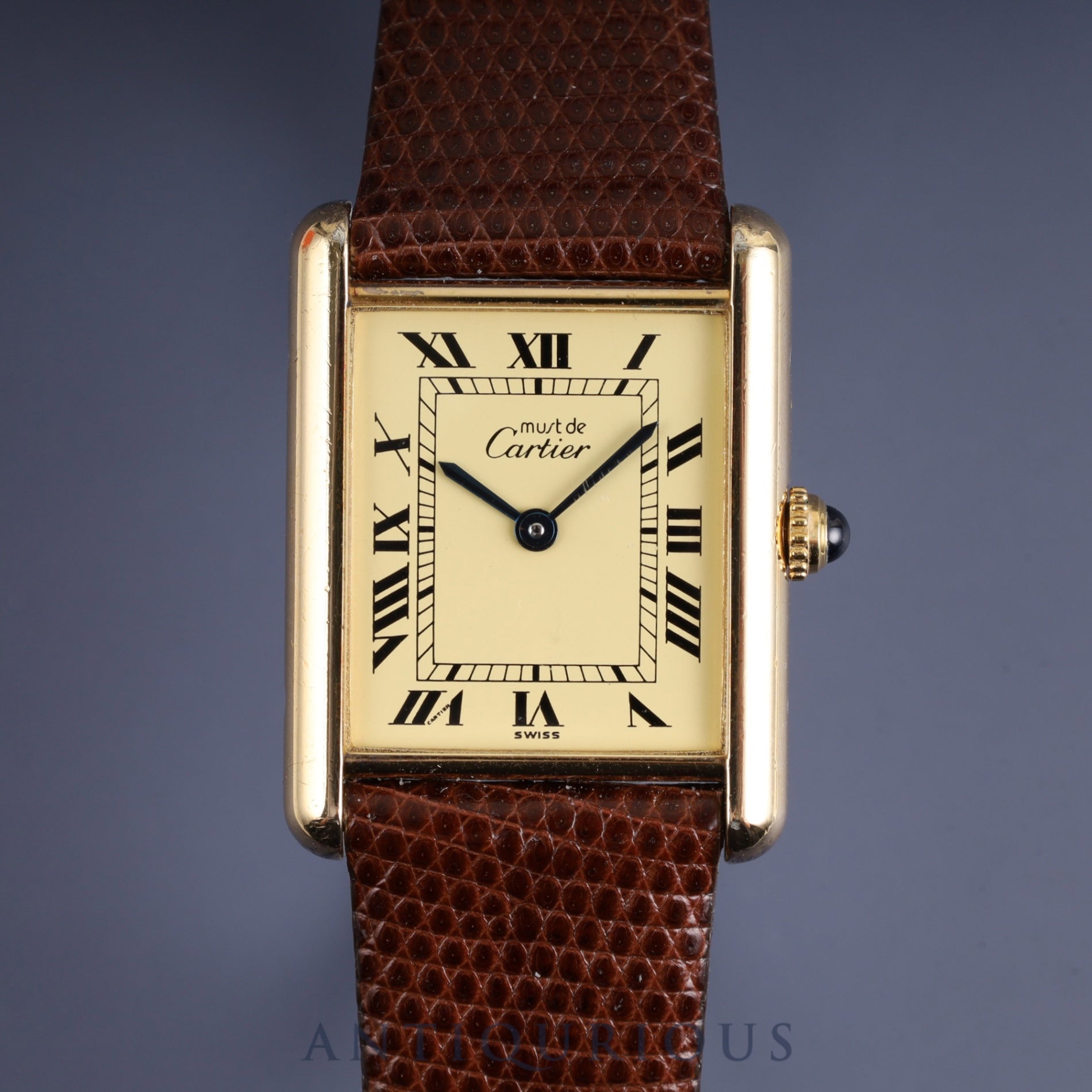 Cartier Must Tank LM 590005 Quartz Cal.90 SV925 Leather Genuine Buckle (GP) Ivory Roman Dial Overhauled