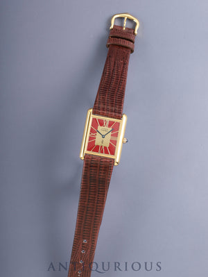 Cartier Must Tank LM 6 81006 Quartz Cal.81 SV925 Leather Original Pin Buckle (GP) Bordeaux Cloisonné Dial (SWISS marking) Overhauled, Polished