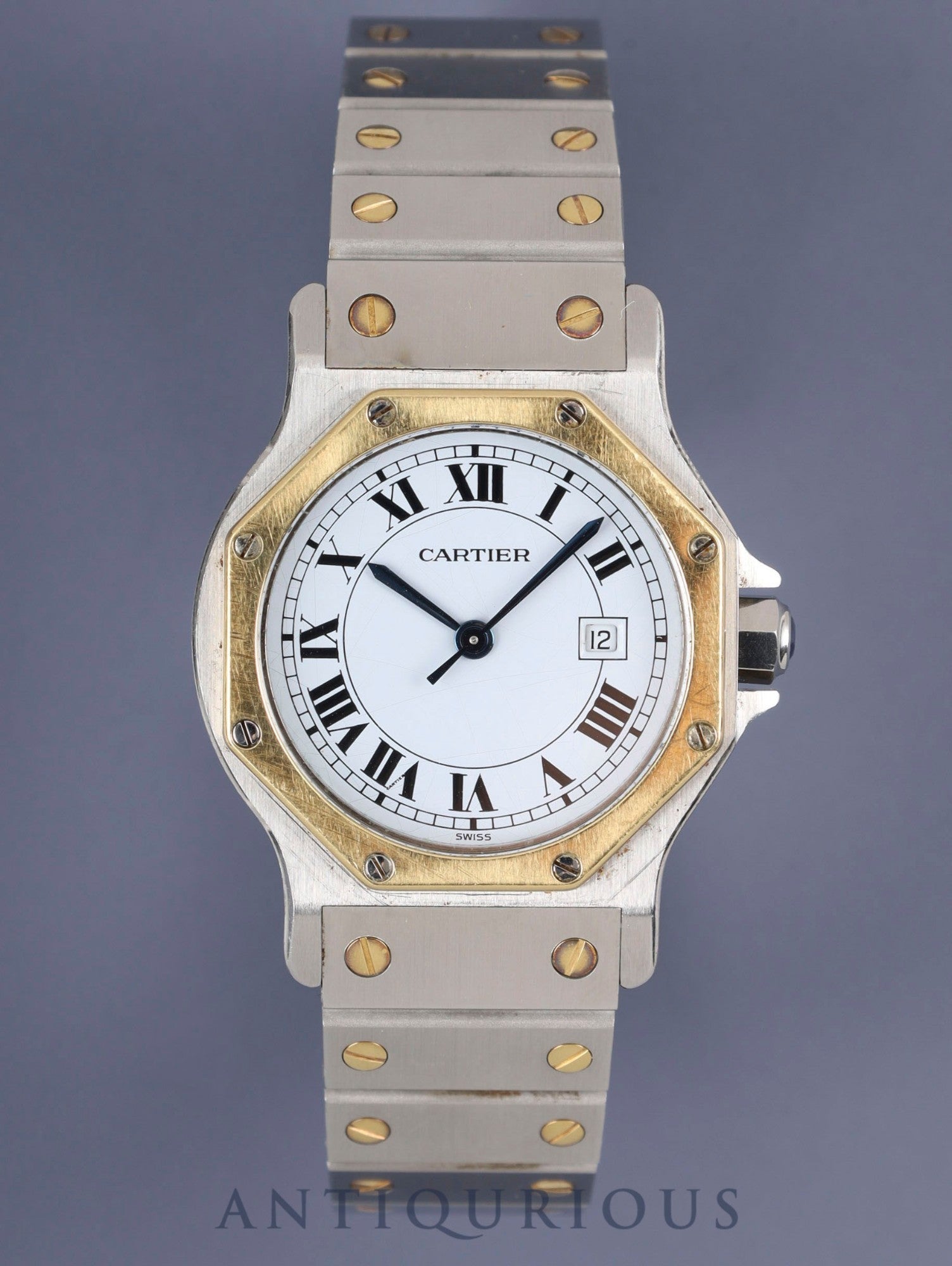 Cartier Santos Octagon LM 2966 Automatic Caliber ETA2671 Stainless Steel/Yellow Gold White Roman Dial Box and Booklet Overhauled
