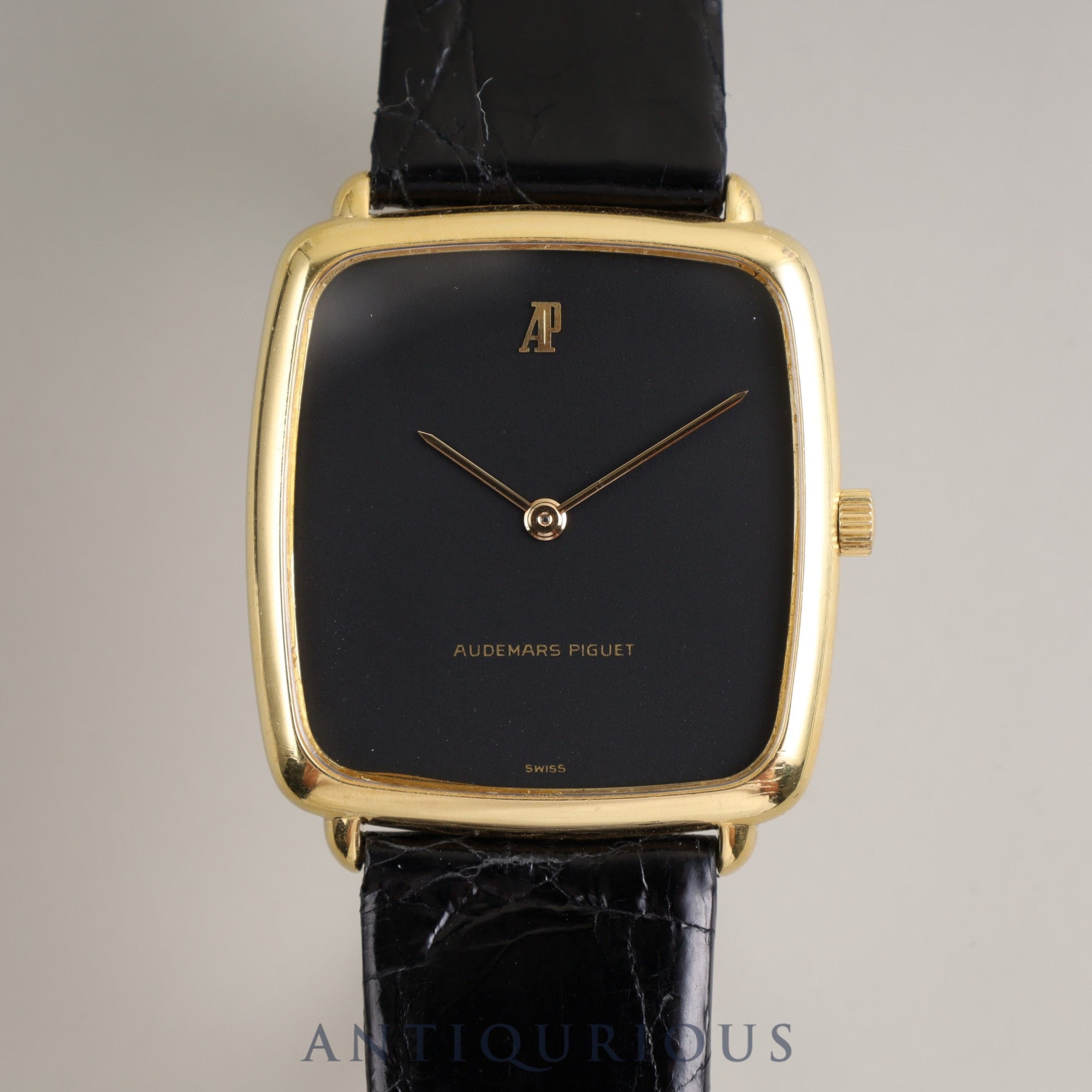 Audemars Piguet Ultra Slim Cushion Case Hand-wound Cal.2090 YG Leather Genuine Buckle (750) Black Dial Overhauled