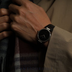 IWC Round 3203 Automatic Caliber 3251 Stainless Steel Leather Strap with Genuine Stainless Steel Buckle, Black Dial, Box, Booklet, Case, Warranty Card (1979), Overhauled