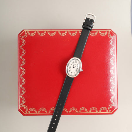 カルティエ ベニュワール SM W1516856 / 1955 クォーツ Cal.057 750WG 革 純正ピンバックル（750WG）ホワイトローマン文字盤（SWISS表記）箱 オーバーホール済み