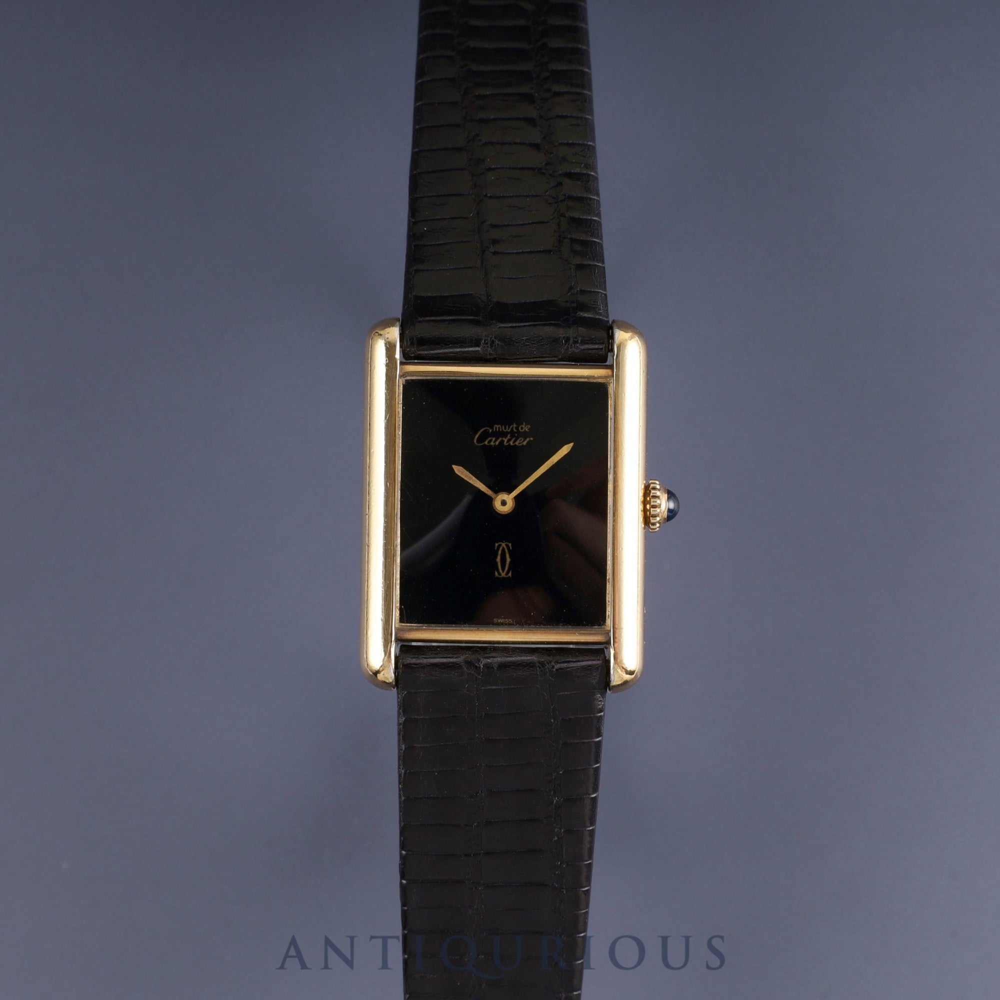 Cartier Must Tank LM Manual winding Cal.78-1 SV925 Leather Genuine buckle (GP) Onyx dial Overhauled