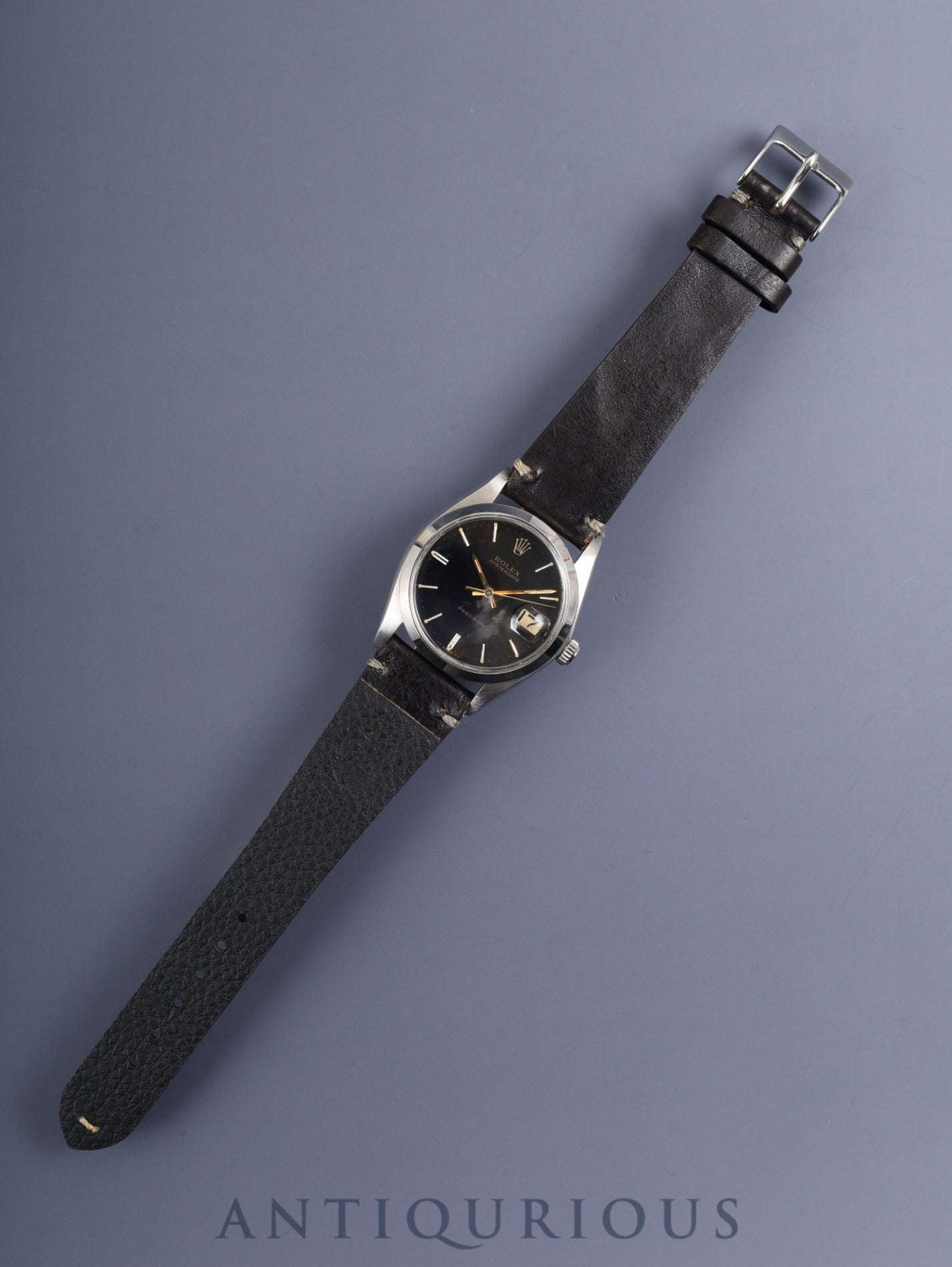 ロレックス オイスターデイトプレシジョン 6694 手巻き Cal.1225 SS 革 社外尾錠（SS） ブラック文字盤 51番（1977年）オーバーホール済み