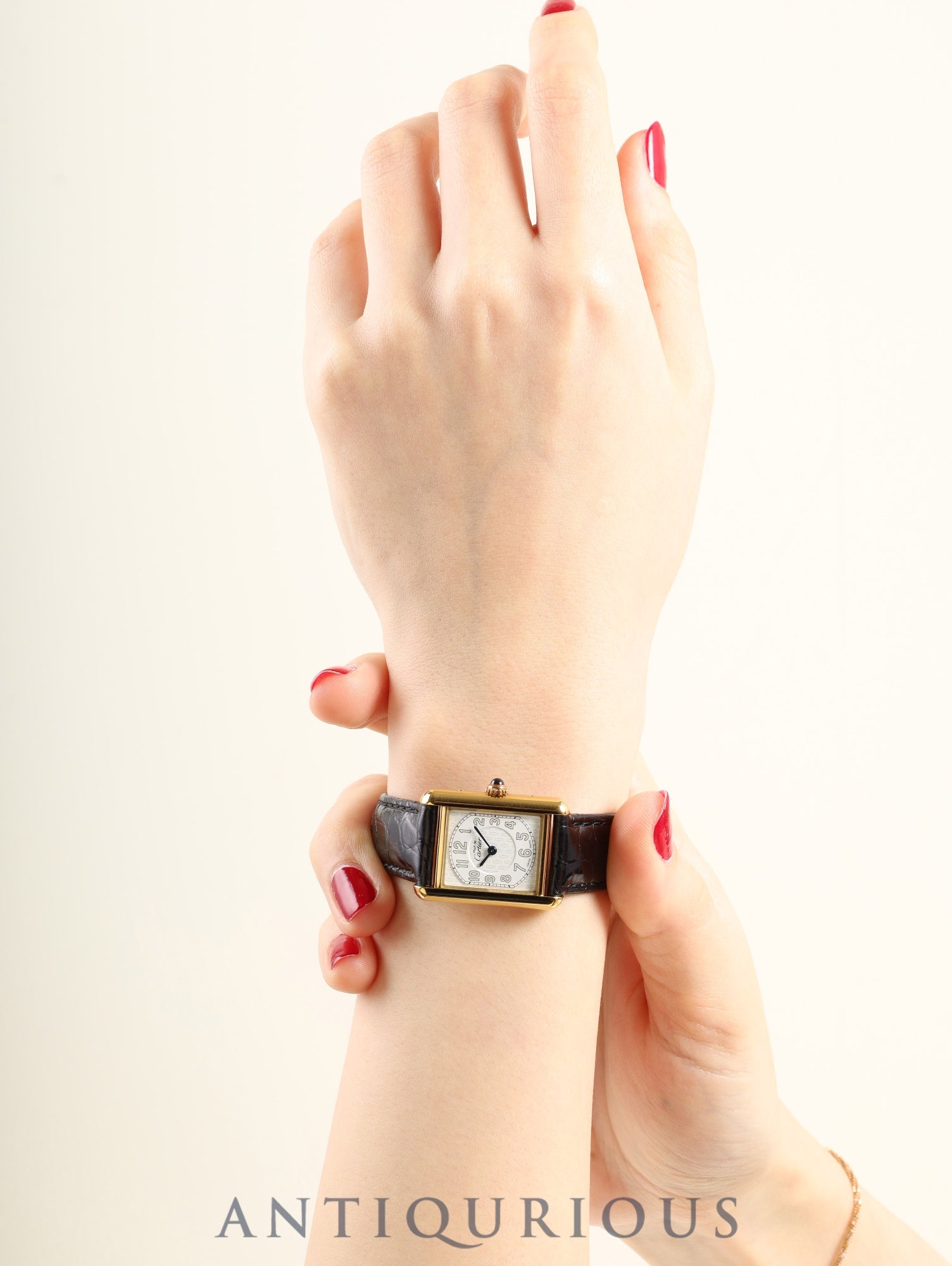 カルティエ マストタンク MM W1013854 / 2415 クォーツ SV925 革 純正Dバックル（GP） アラビアCC文字盤（SWISS MADE表記） 箱 冊子 保証書（2000年） オーバーホール済み