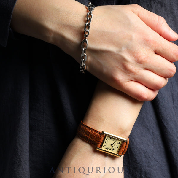 カルティエ マストタンク SM 5057001 クォーツ Cal.057 SV925 革 尾錠（GP） アイボリーローマン文字盤 オーバーホール済み