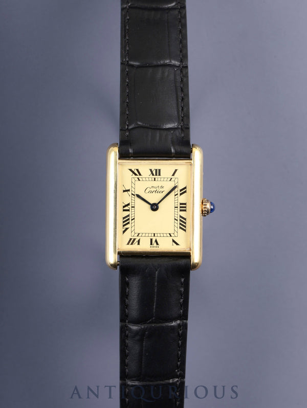 Cartier Must Tank LM 590005, Quartz, Caliber 690, SV925, Leather, Genuine D-buckle (GP), Ivory Roman Dial (SWISS markings), Circa 1982-1995, Overhauled and Finished to New.