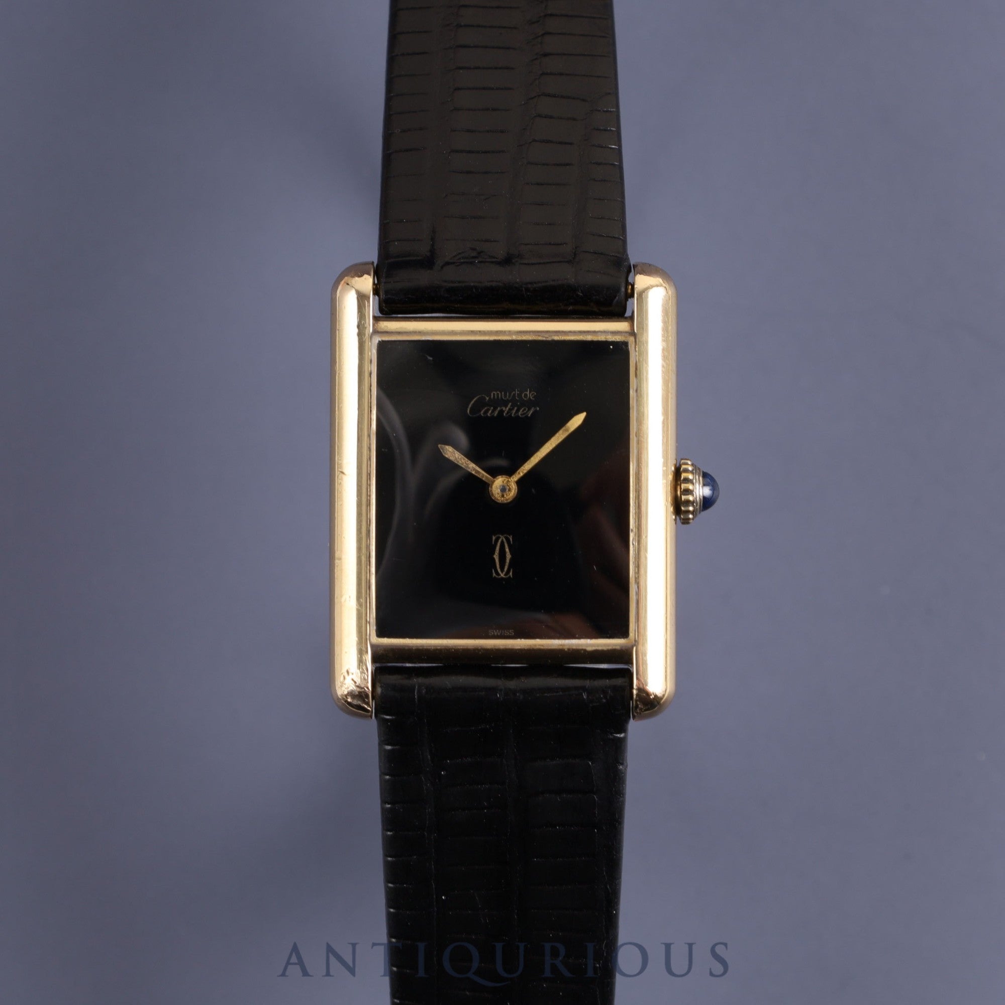 Cartier Must Tank LM Manual Winding Cal.78-1 SV925 Leather Onyx Dial Box Overhauled