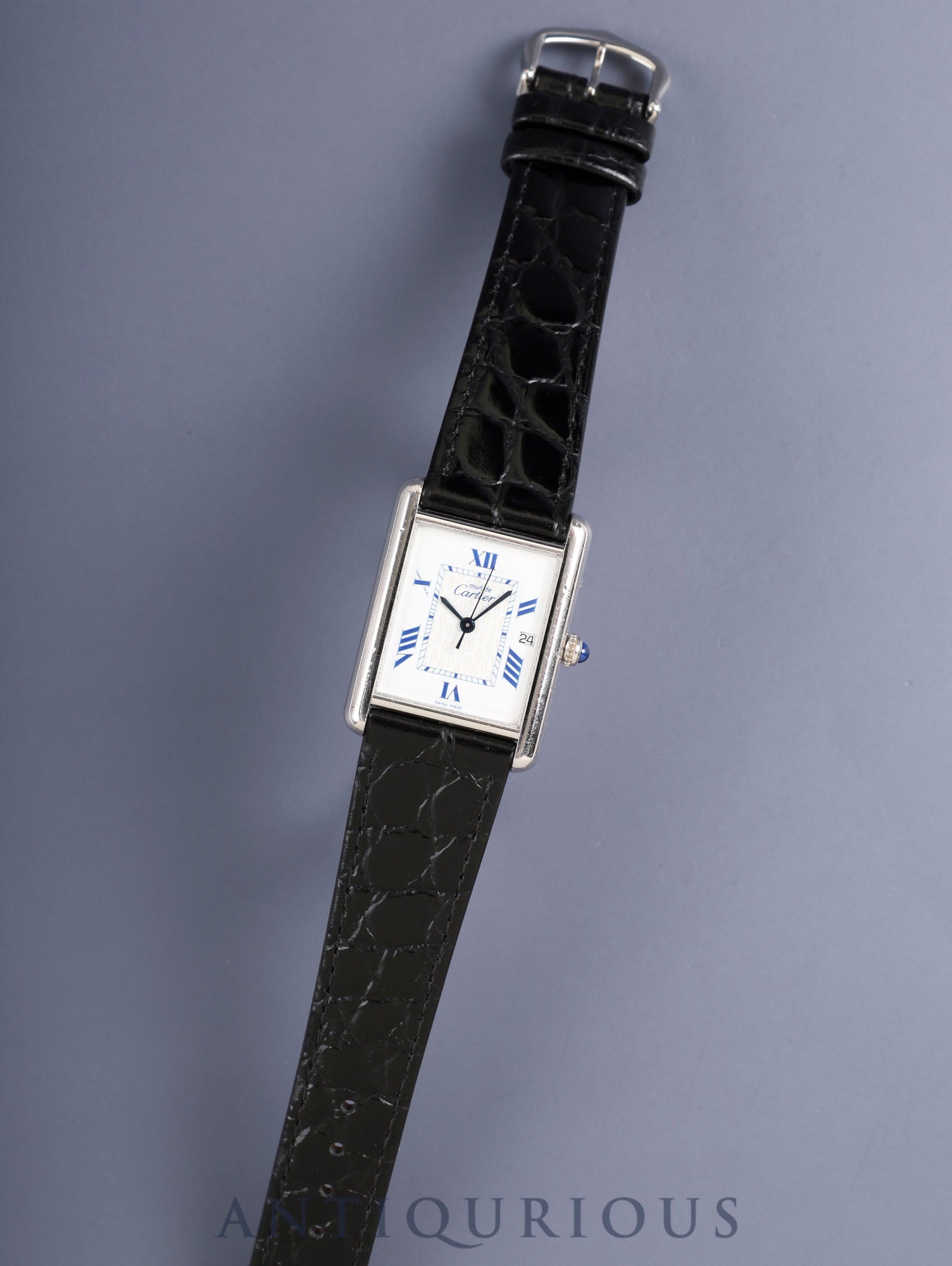 Cartier Must Tank GM (XL) 2414 Quartz Movement, SV925 Leather, Genuine Pin Buckle (Stainless Steel), White Roman Dial (SWISS MADE Marking), Completely Serviced at a Cartier Boutique