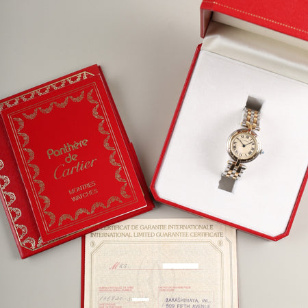 カルティエ パンテール ヴァンドーム SM 166920 クォーツ Cal.157 SS/YG 2ロウ ホワイトローマン文字盤 箱 冊子 保証書（1989年） カルティエ修理証明書（2006年）オーバーホール済み