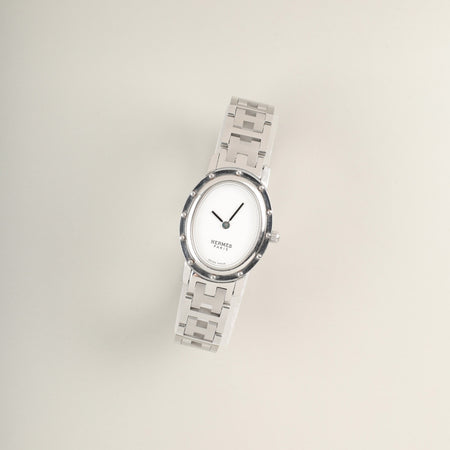 Hermes Clipper Oval CO1.210 Quartz Cal.976.001 SS SS White Guilloche Dial Overhauled