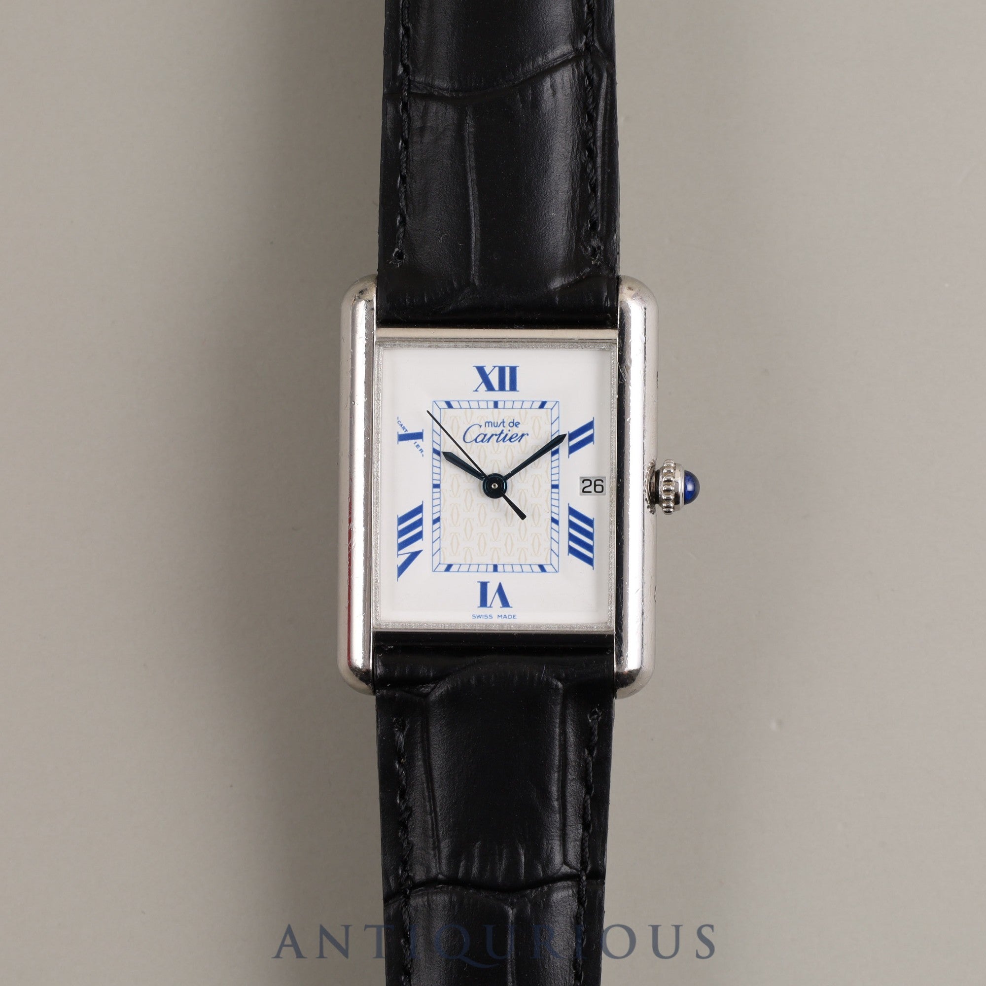 Cartier Must Tank GM (XL) Date QZ Cal.687 W1014154 / 2414 SV925 Leather Genuine Buckle (SS) White Roman CC Dial Box