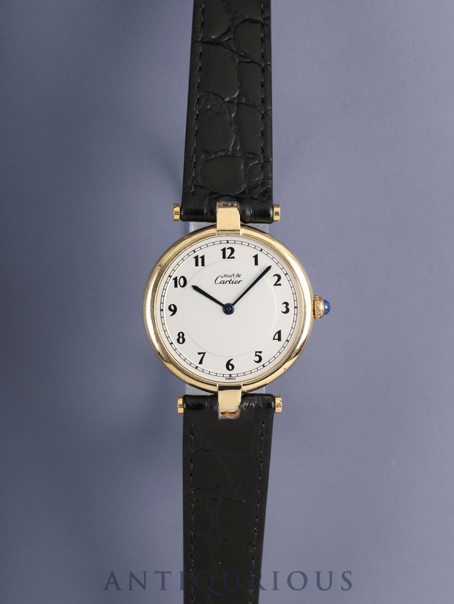 カルティエ マスト ヴァンドーム VLC LM 17 クォーツ SV925 革 純正ピンバックル（GP）アラビア文字盤 カルティエブティックにてコンプリートサービス済み