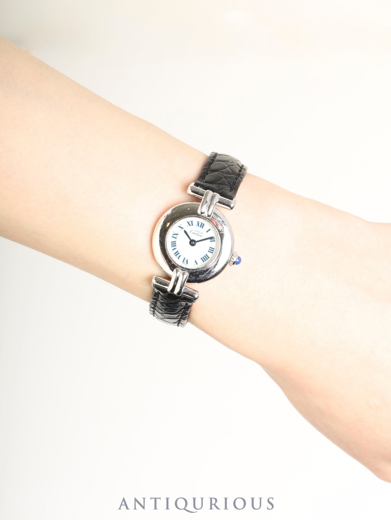 カルティエ マストコリゼ 1903 クォーツ Cal.690 SV925 革 純正Dバックル（SS） ホワイトローマン文字盤 オーバーホール済み